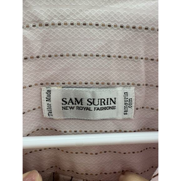 Sam Surin Mens New Royal Fashions Button-Down Shirt Pink Striped Long Sleeve - Picture 5 of 11